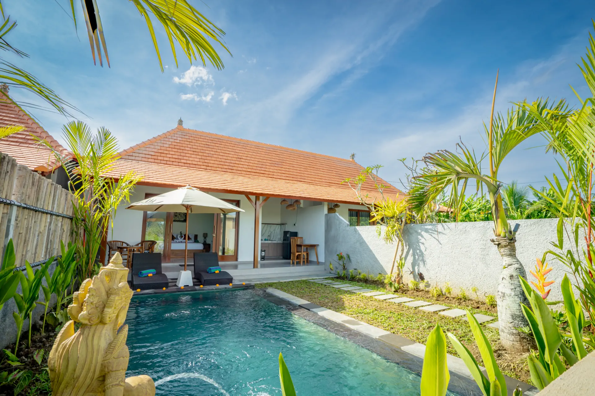 Private pool and garden patio at The Wise Ubud, a cozy 1-bedroom villa in Pejeng Kaja, Ubud, Bali